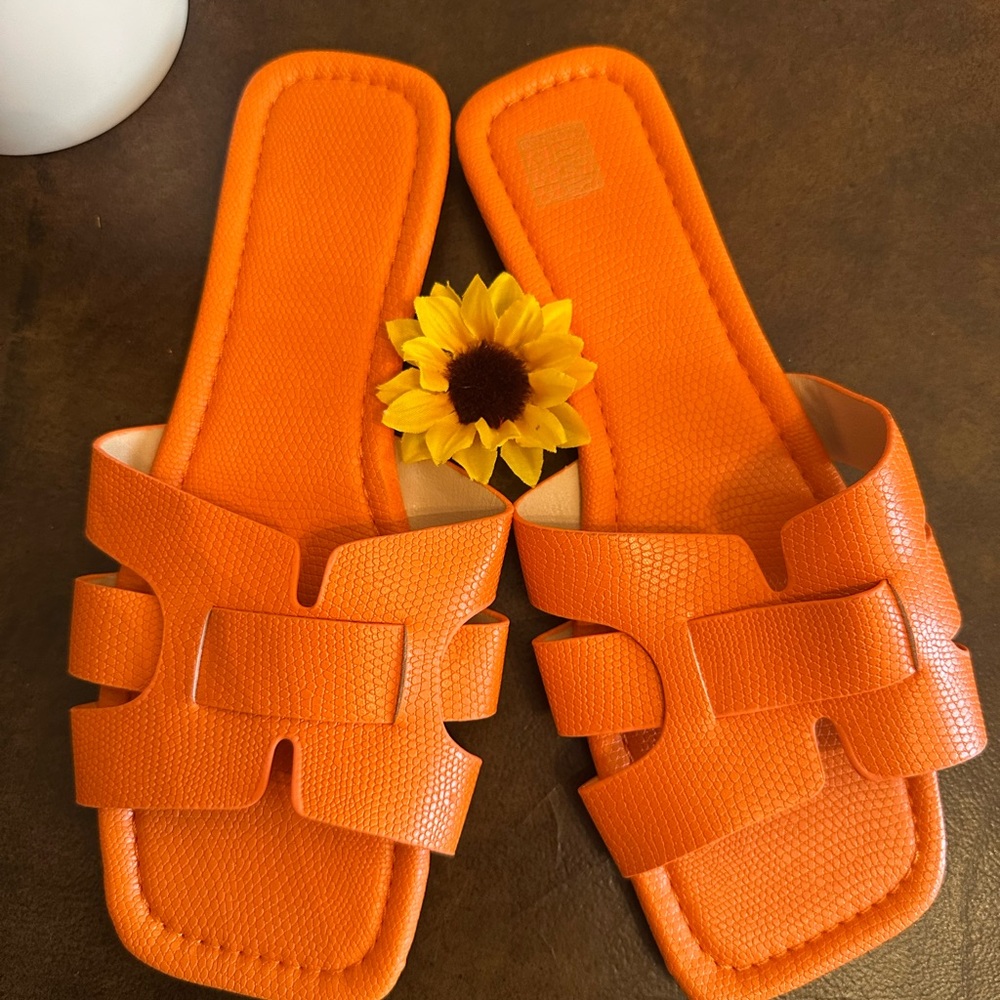 Bright Orange Slide Sandals